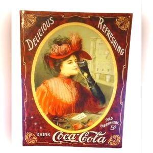 Coca-Cola Coke Vintage Soda Pop Metal Sign Victorian Red Dress 12.5"x 16"